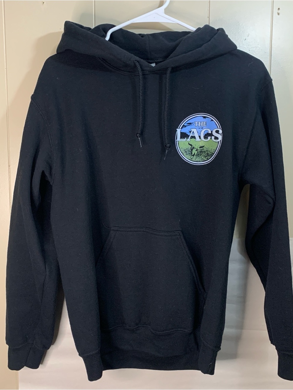 Gildan Black Hoodie small with Blue & Green 'The LACS' Logo